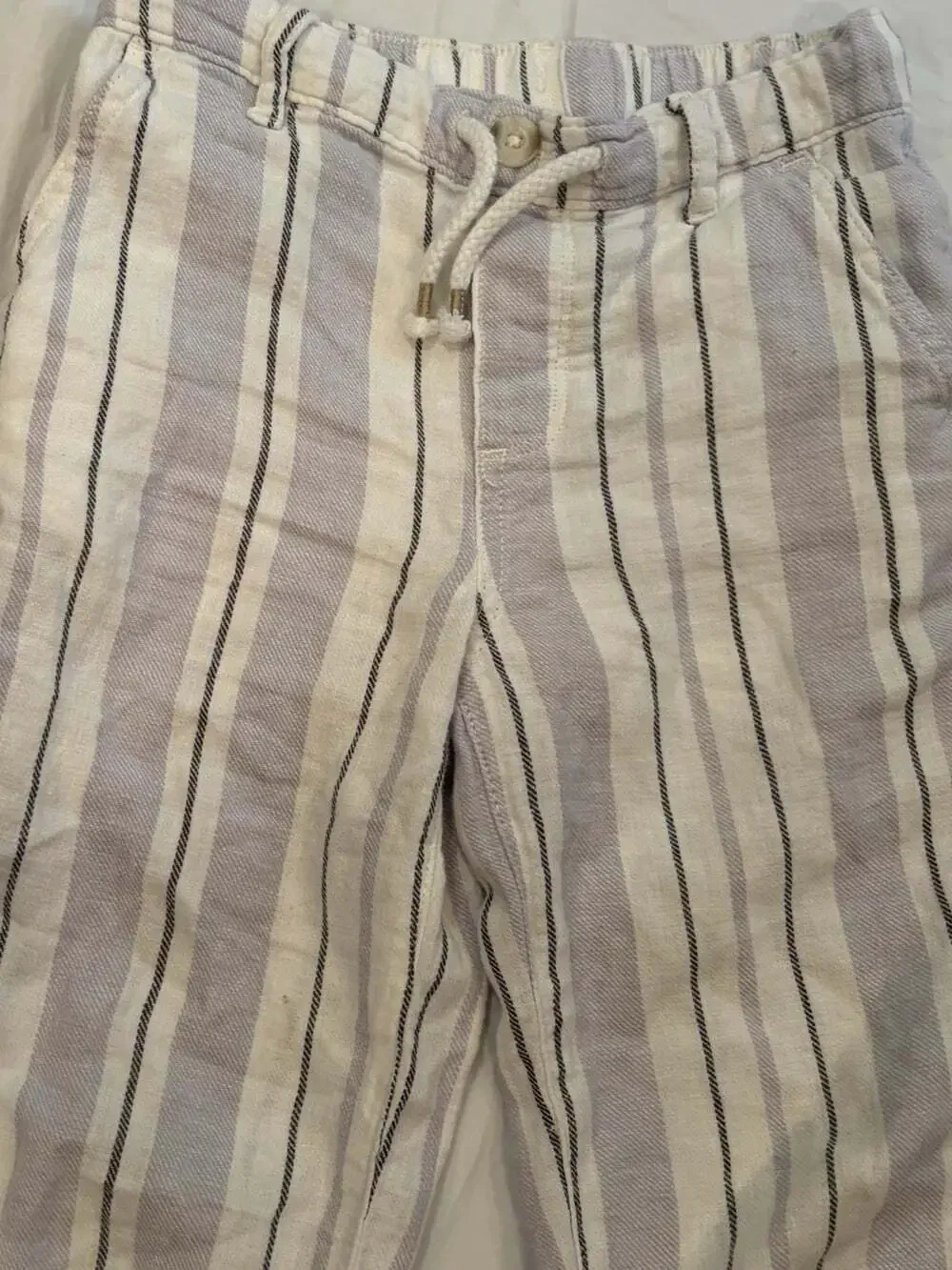 Gymboree Pants Boys Size S Grey Striped Linen Blend Elastic Waist Draw String